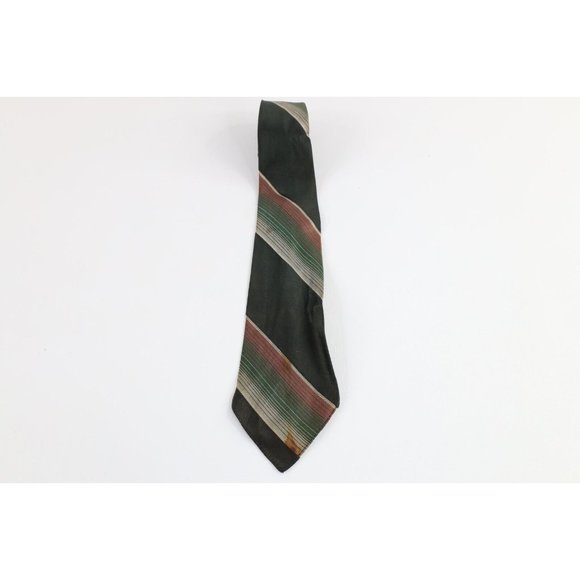 Vintage 40s 50s Macys Rayon Gabardine Striped 4 Fold Neck Tie Green Wedding USA - Picture 1 of 6